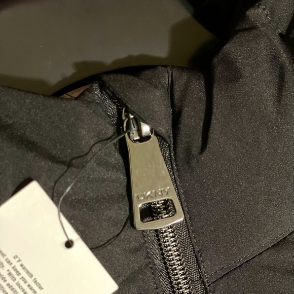 DKNY Hooded Puffer Jacket faux fur Size M Black. - Picture 6 of 16